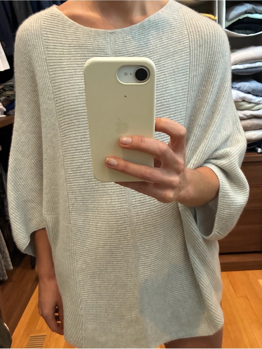 Cashmere Ribbed Poncho Sweater, light gray - Picture 4 of 4